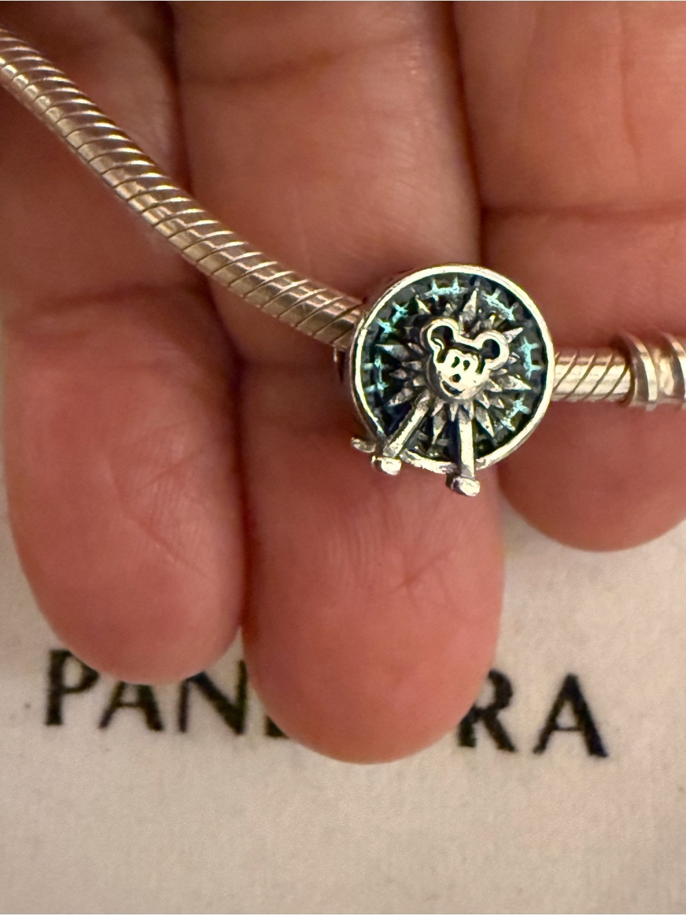 Pandora Silver Bear Starburst Charm with Teal Accents